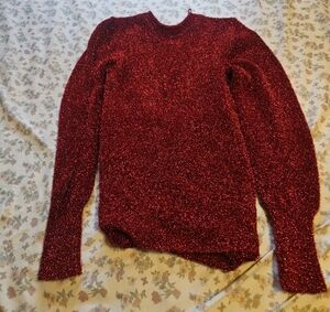 Zara Metallic Red Crew Neck Sweater